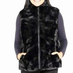 Nicole Miller Original Reversible Faux Fur Vest Size XL Black Full Zip Pockets